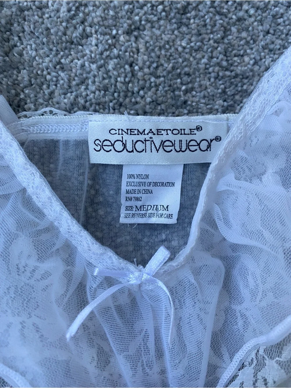 Sheer Floral Lace Ruffle Chemise in White